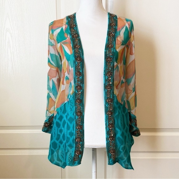Soft Surroundings Multi-Color Beaded Floral Aberdeen Topper Kimono Women Small - Picture 2 of 13